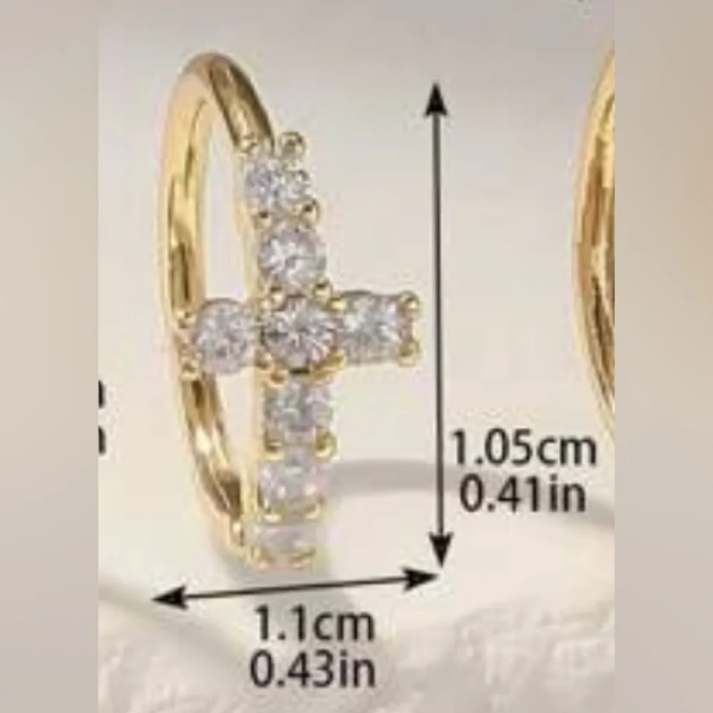 Nose Ring- Cubic Zirconia Nose Cuff Copper Nose Ring. Gold Tone Cross. NWT - Picture 4 of 9